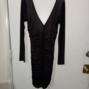 Elegant Black Long Sleeve Ruched Dress